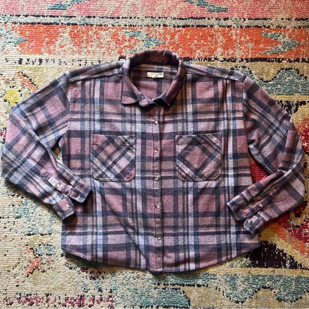 Beachlunchlounge women’s flannel plaid purple size XL